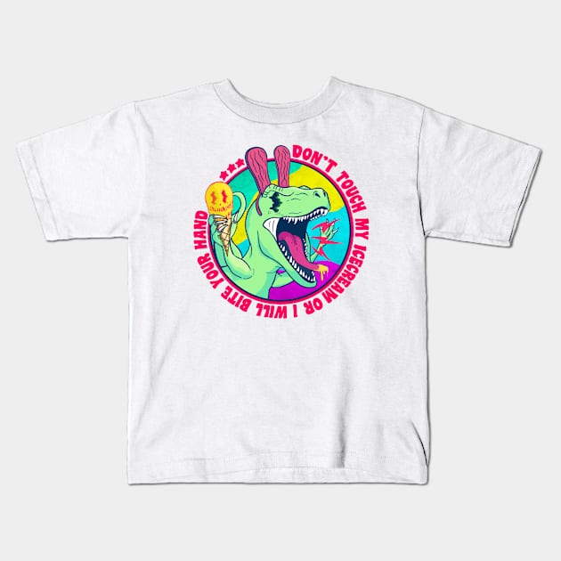 HANDS OFF DINO Kids T-Shirt by hafiz_who